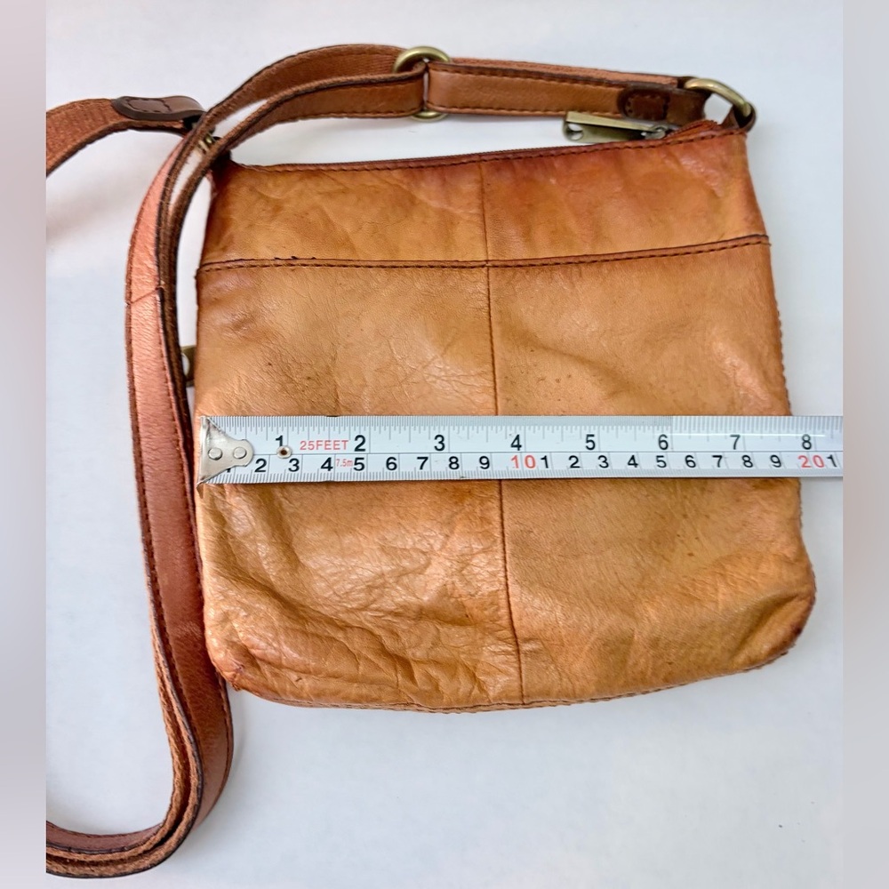Fossil Brown Pebbled Leather Crossbody Bag Small Zip Pocket Adjustable Strap - Picture 11 of 11